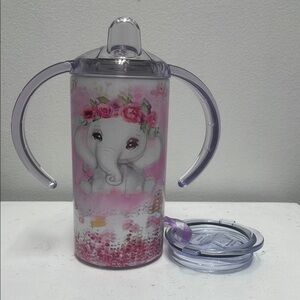 Pink Elephant Sippy Cup with Floral Design